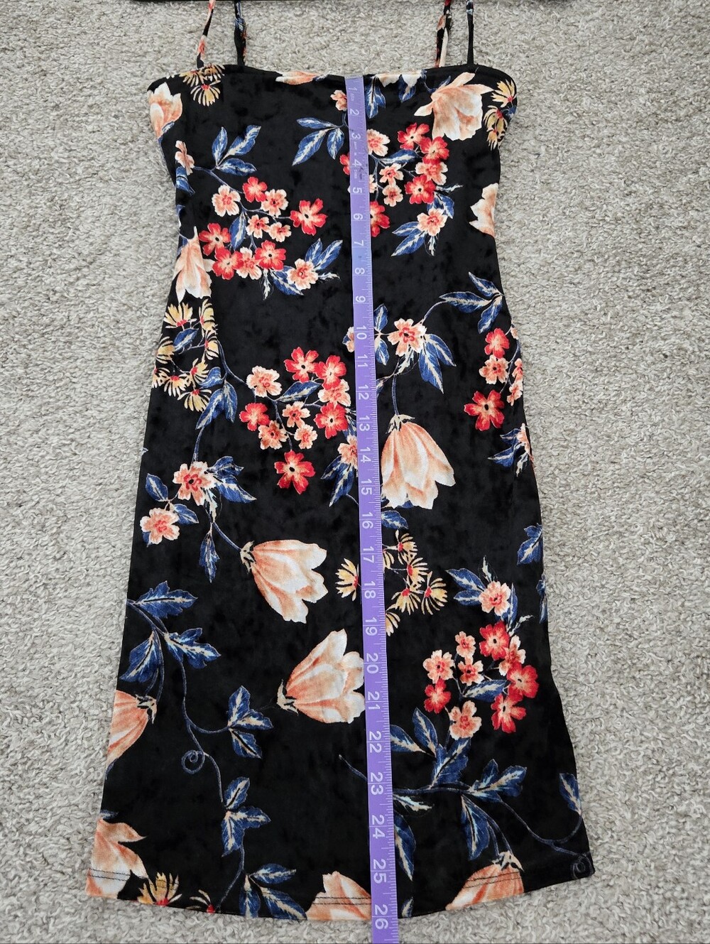 Floral Velvet Mini Dress with Pink & Red Blooms - Picture 5 of 5